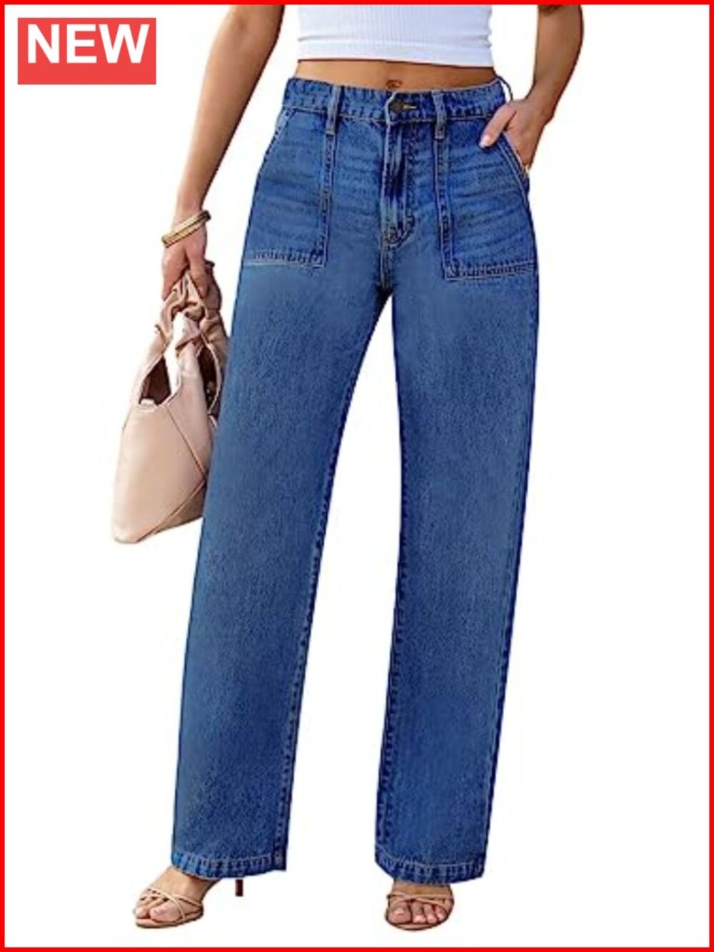 Wide Leg Cargo Jeans High Waist Stretch Denim Pants for Women